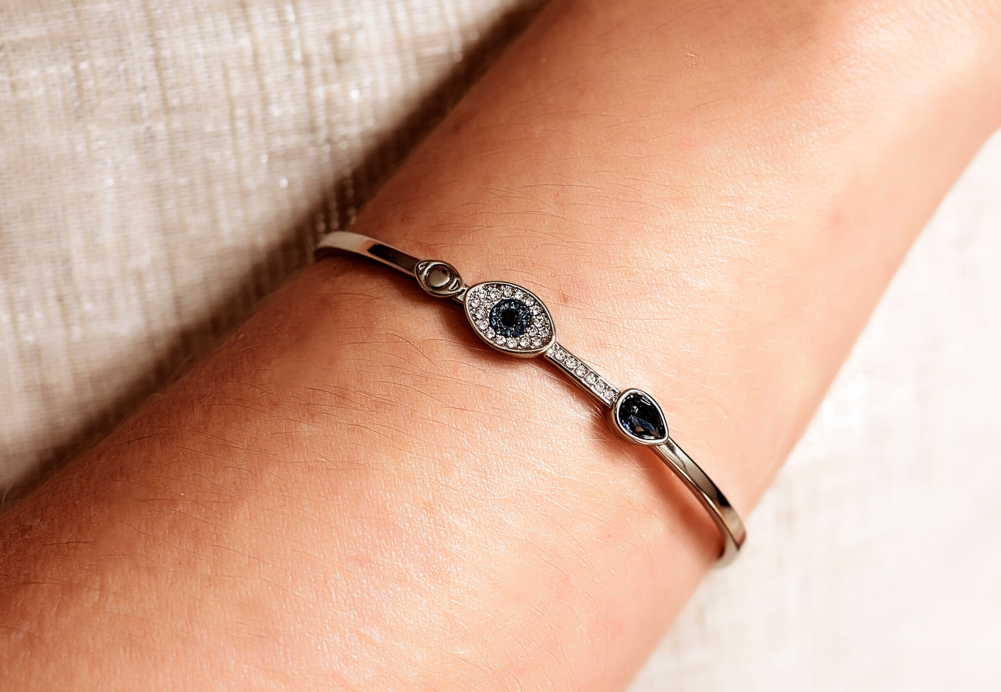 Silver Moonlight Evil Eye Bangle