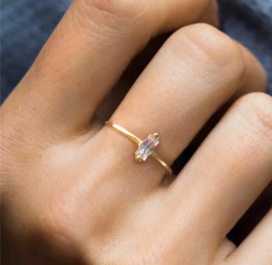 Gold Emerald Solitaire Stack Ring