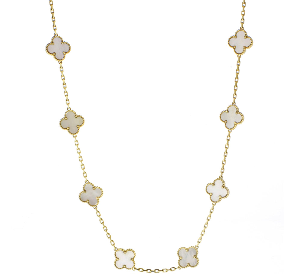 Gold & Pearl Clover Necklace (Mix Metal)