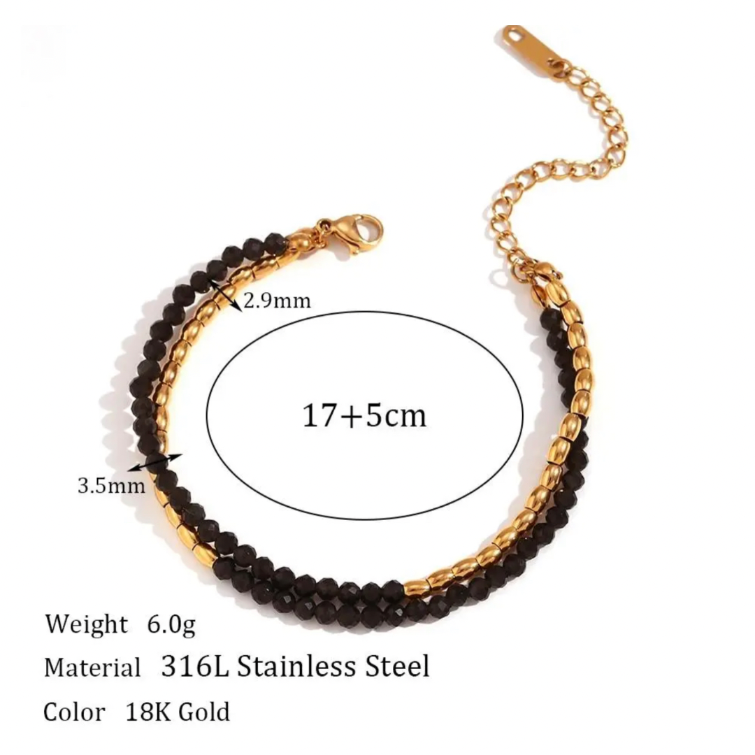 Black & Gold Obsidian Crystal Necklace & Bracelet Set