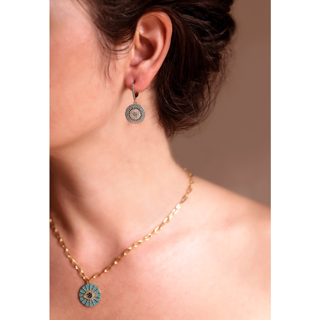 Turquoise Disc Evil Eye Necklace