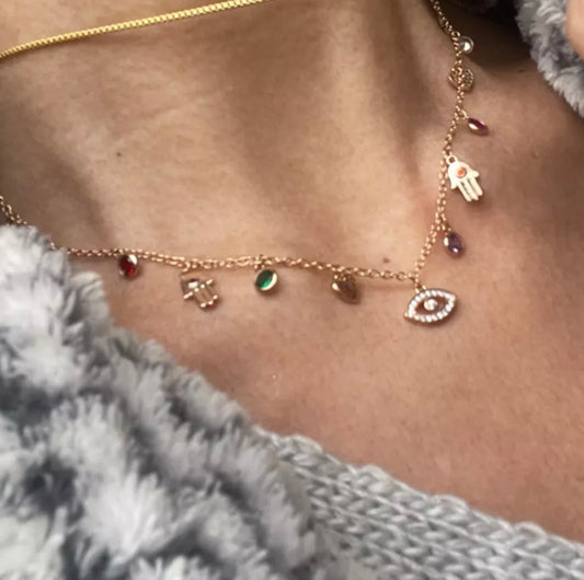 Gold Candy Sparkle Evil Eye Charm Necklace (Mix Metal)