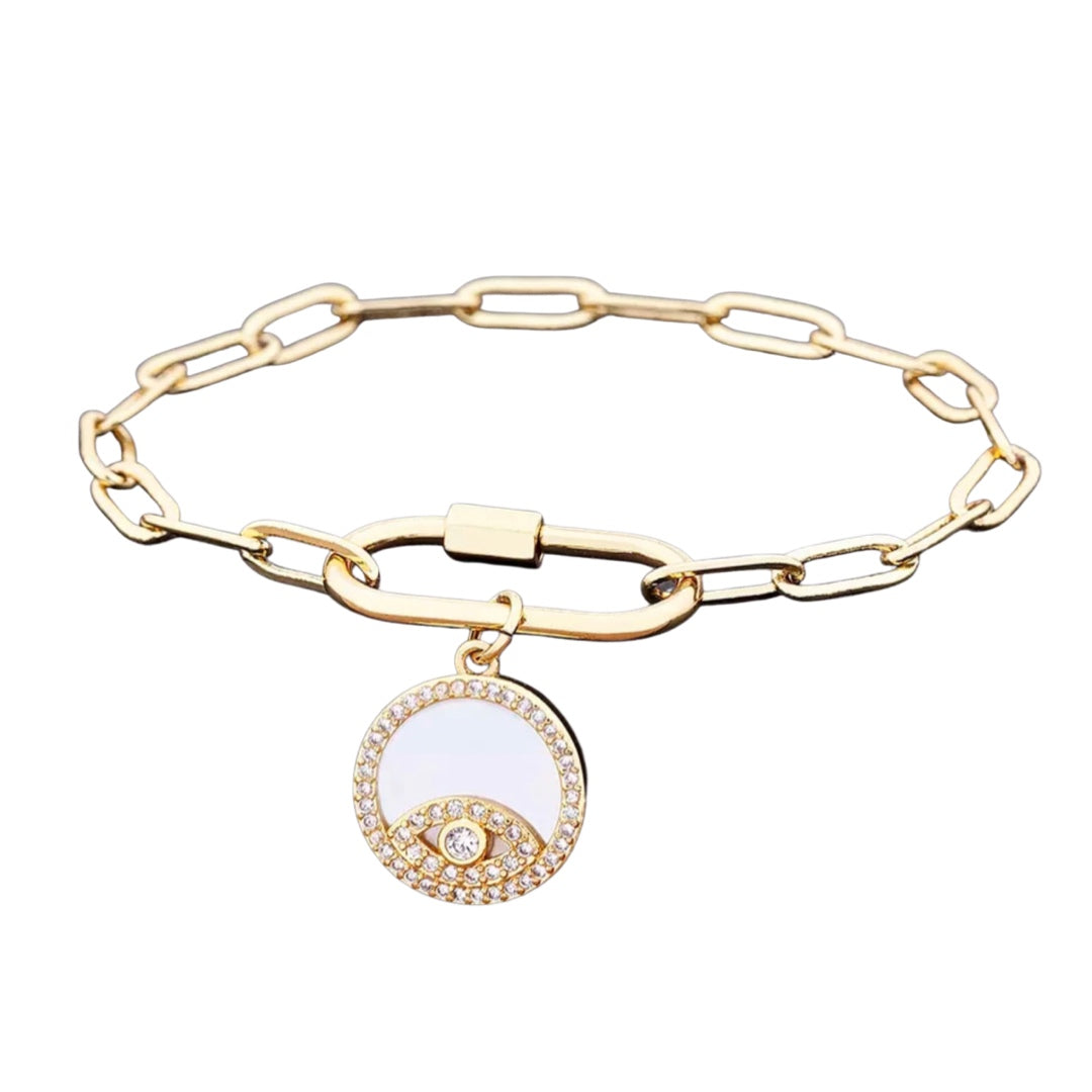 Evil Eye Charm Disc Paperclip Bracelet