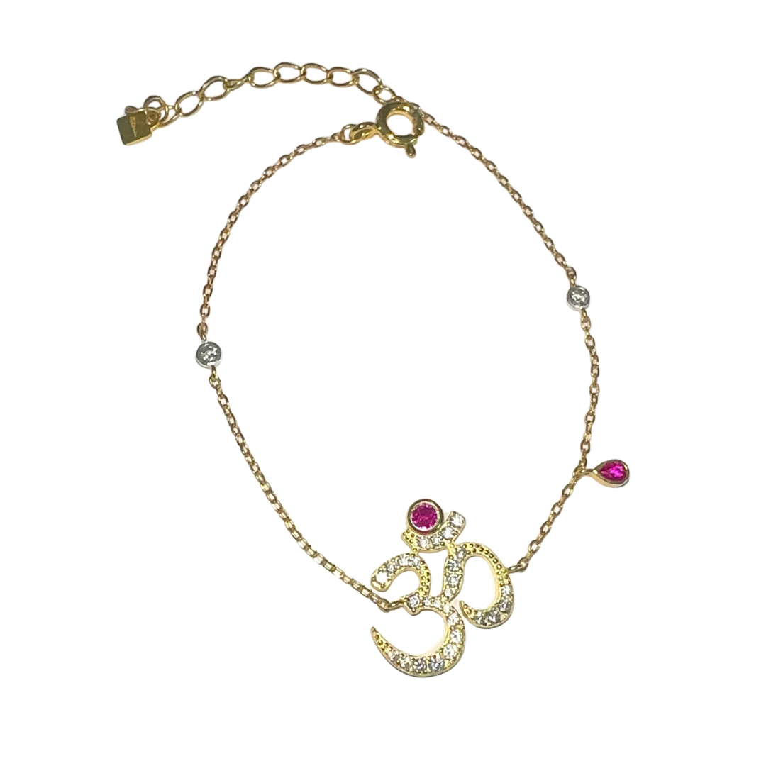 Gold & Red Sacrosanct Aum Bracelet (925)