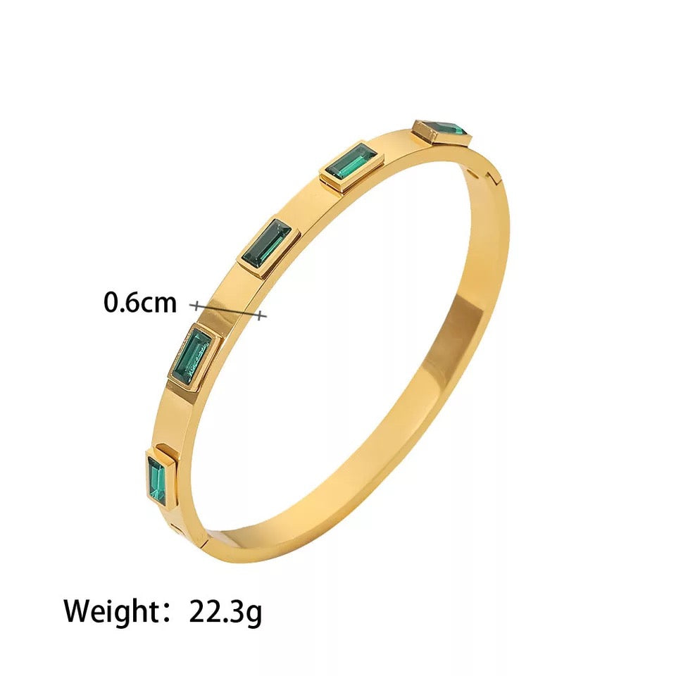 New York Green & Gold Baguette Bangle(4mm & 6mm)