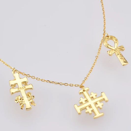 Triple Charm Cross Necklace