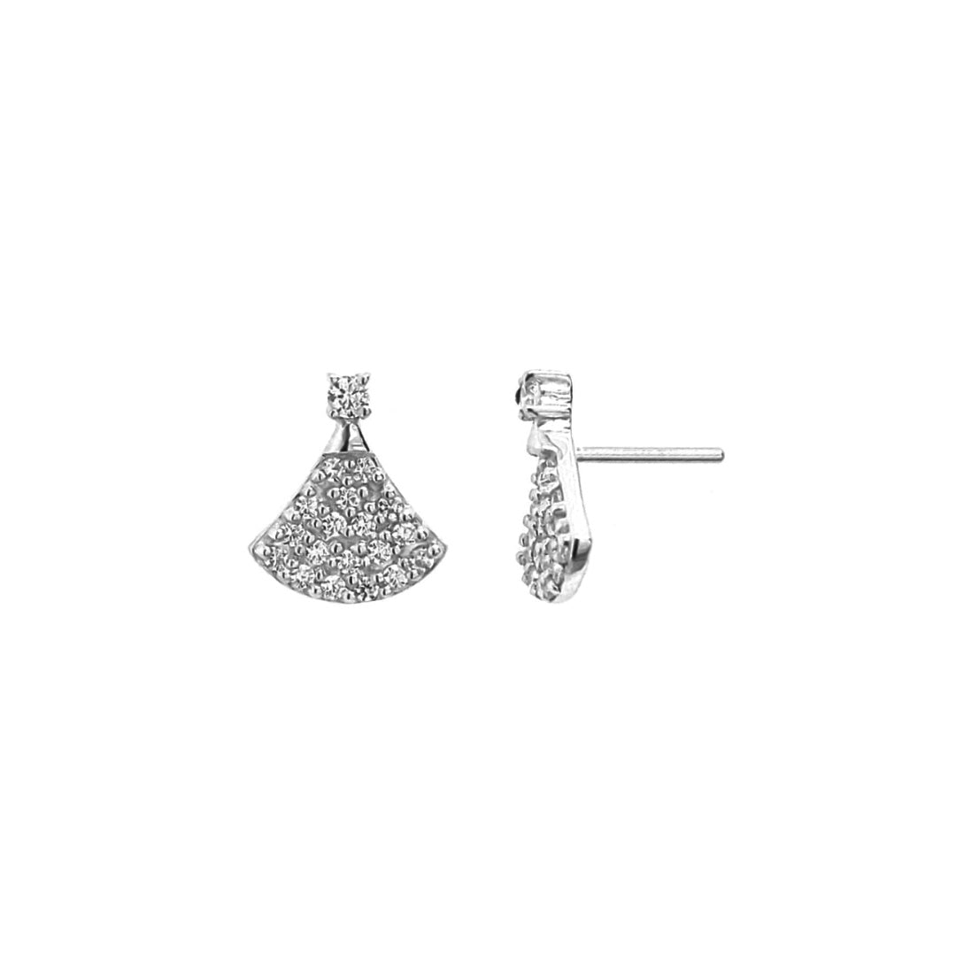 Dainty Silver Sparkling Fan Earring