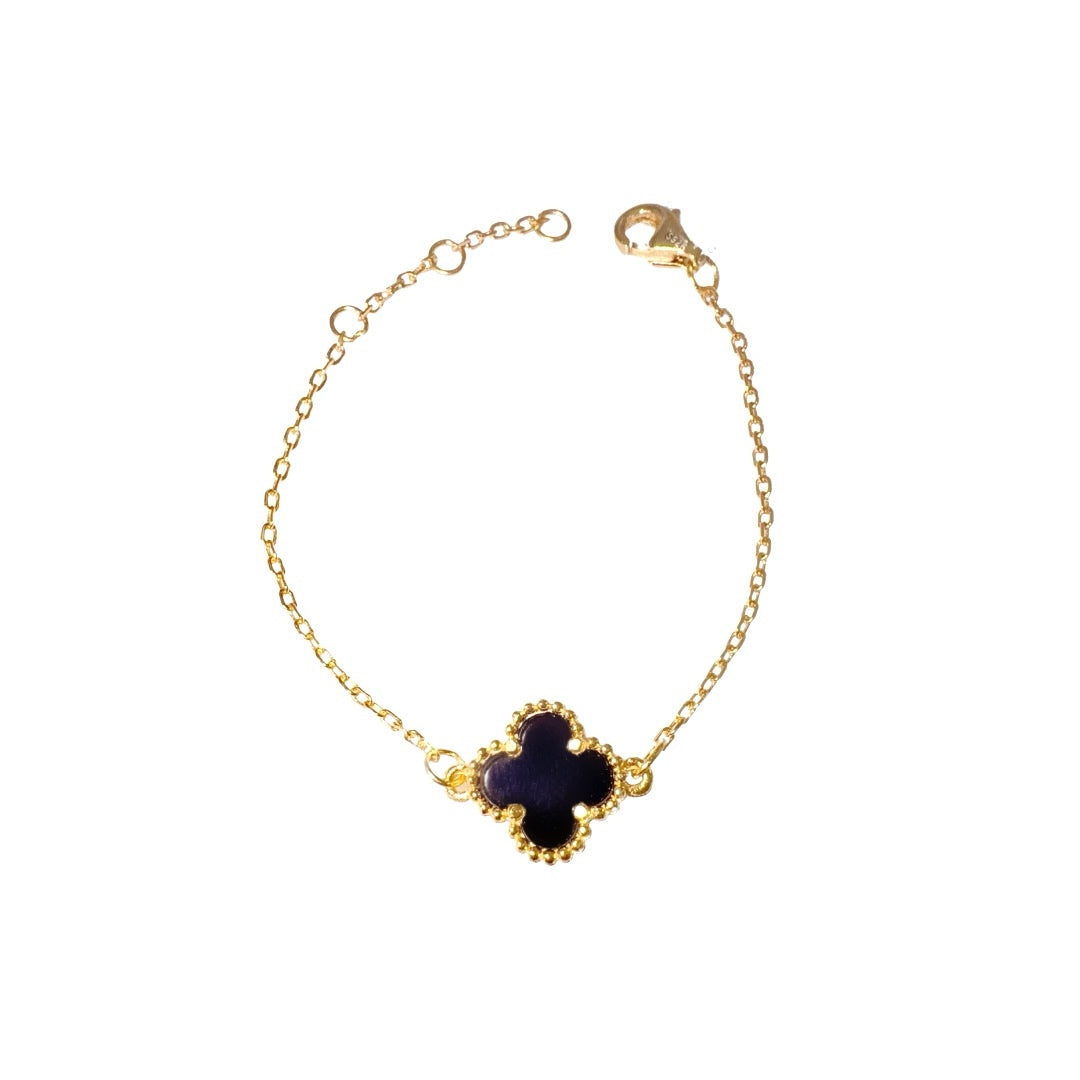 Gold & Black Clover Agate Baby Bracelet (925, 18k Vermeil)