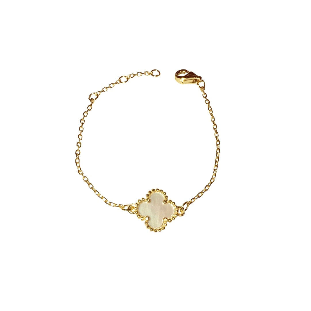 Gold & White Pearl Baby Clover Bracelet (925, 18k Vermeil)