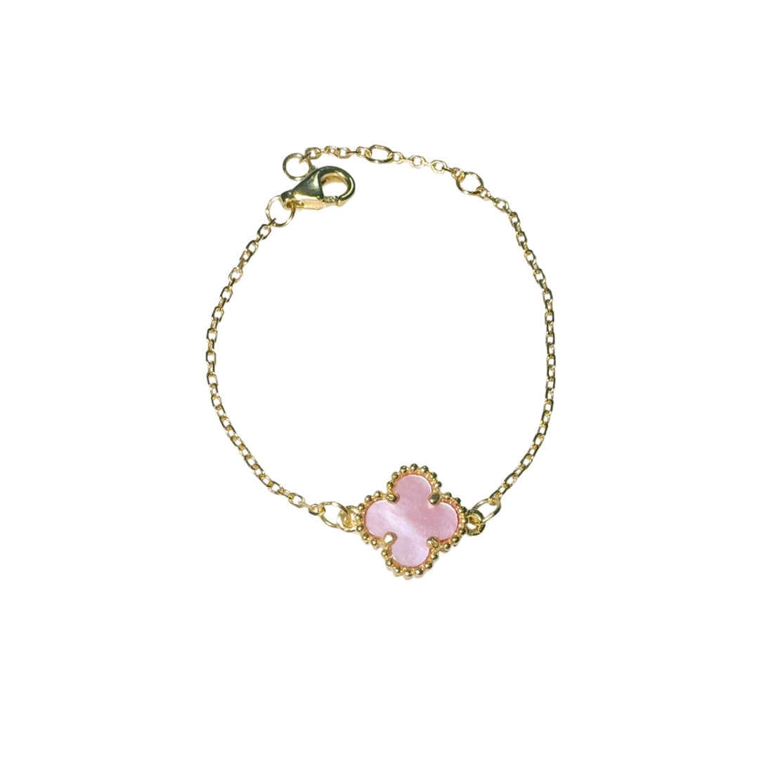 Gold & Pink Pearl Clover Bracelet (925, 18k Vermeil)