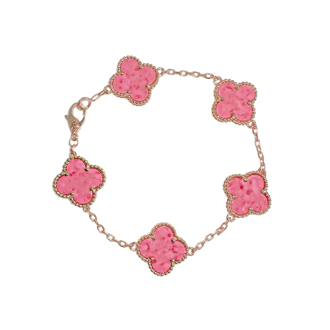 Rose Pink & Rose Gold Clover Bracelet (925, Vermeil)