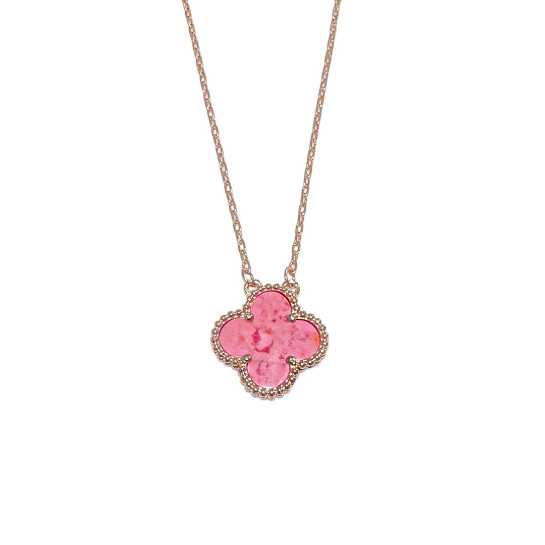 Rose Pink & Rose Gold Floating Clover Necklace (925, Vermeil)