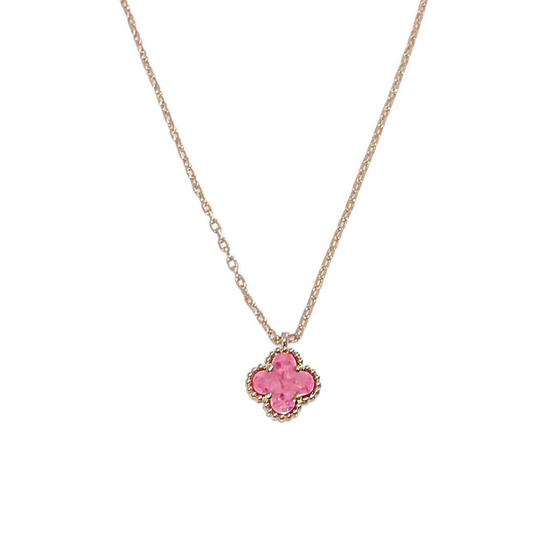 Rose Pink & Rose Gold Dainty Clover Pendant Necklace (925, Vermeil)