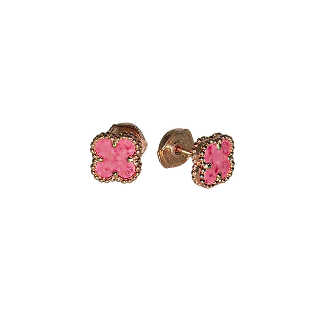 Rose Pink & Rose Gold Dainty Clover Stud (925, Vermeil)