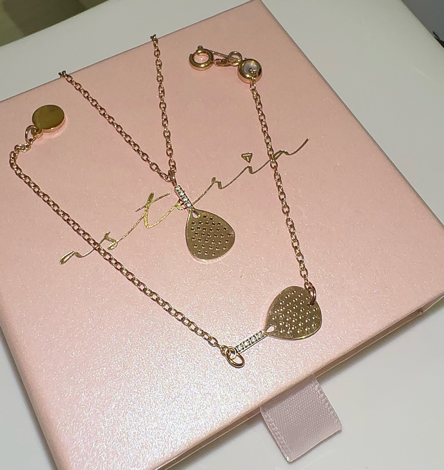 Rose Gold Court Side Unisex Paddle Necklace & Bracelet (Stainless Steel)