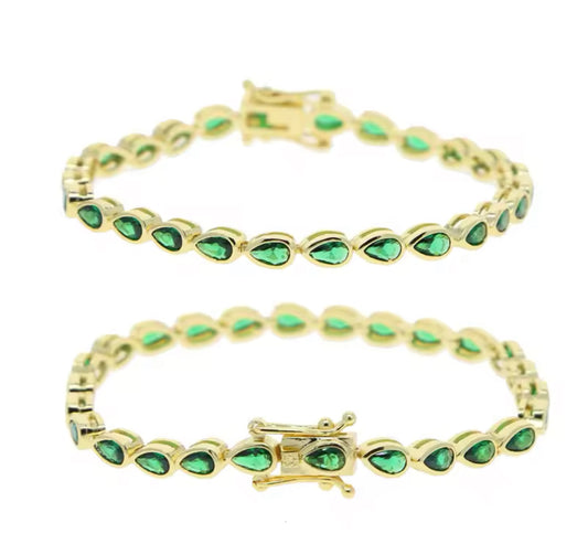 Green & Gold Pear Bezel Bracelet (Mix Metal)