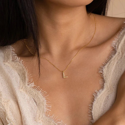 Gold Sweet Pearl Initial Necklace (Stainless Steel)