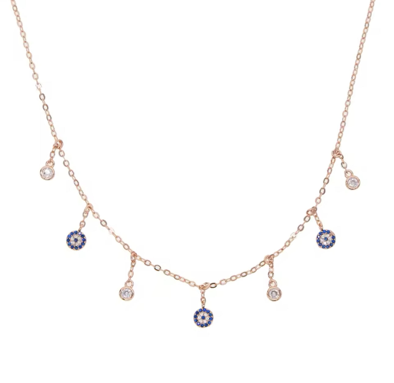 Rain Evil Eye Charm Necklace (Mix Metal, Rose & Gold)