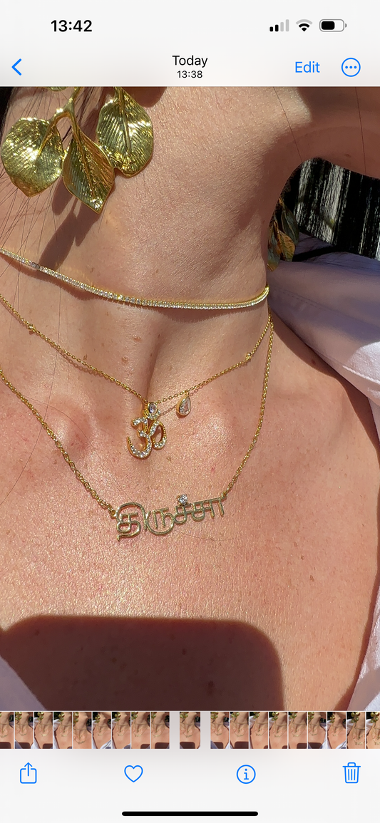 Personalised Cubic Sparkle Tamil NamePlate Necklace (Gold, Silver, Rose)