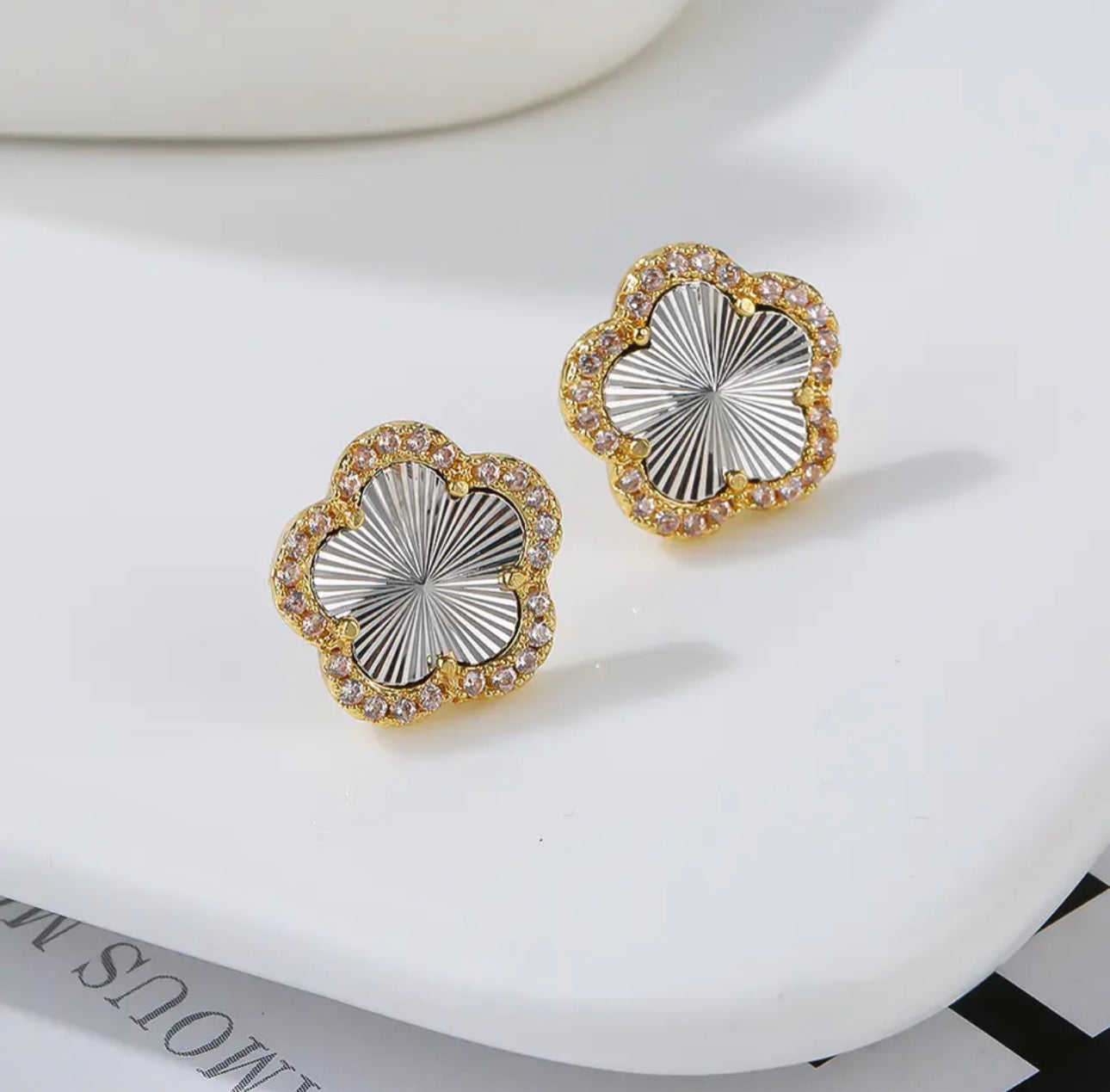 Gold & Silver Clover Emirati Pave Earring