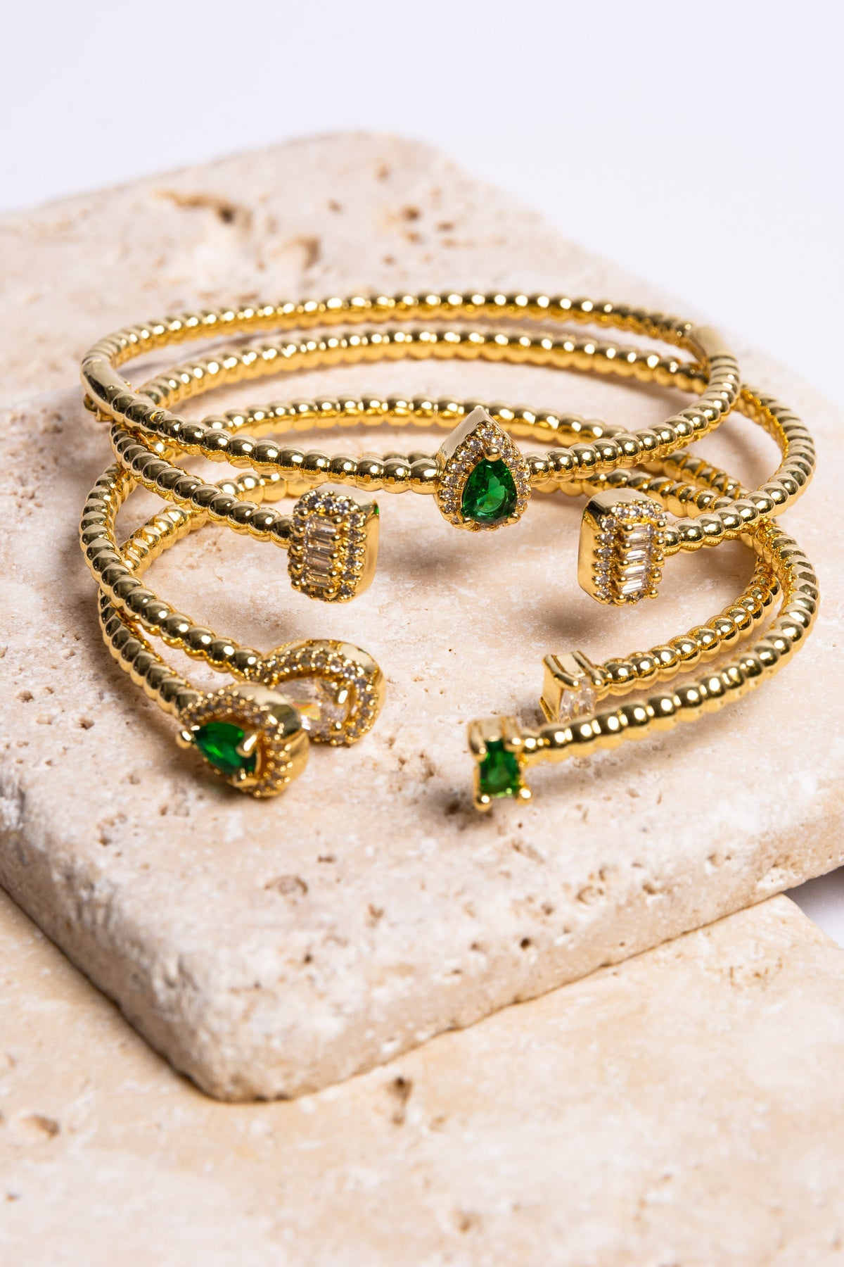 Gold & White Beaded Pear Halo Bangle