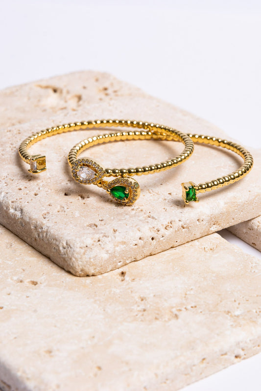 Gold & White Beaded Pear Halo Bangle