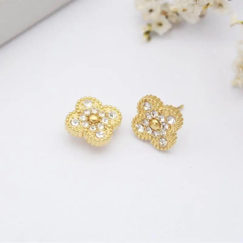 Double Sided Bling Queen Clover 3 Piece Set (Stainless Steel)