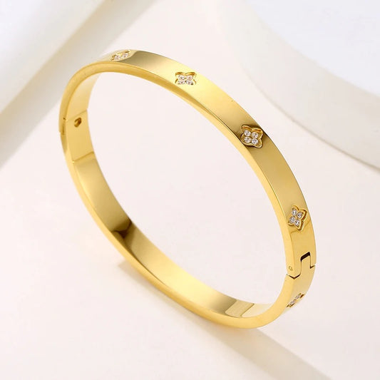Gold Clover Sparkle Waterproof Bangle