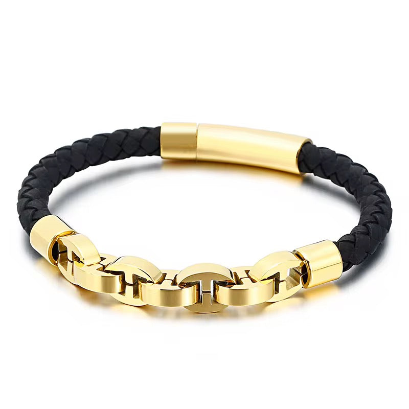 Gold Braided Men’s Leather Bracelet (21cm)