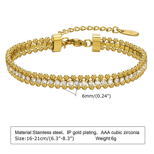 Gold Bead Edged Tennis Bracelet (Stainless Steel)