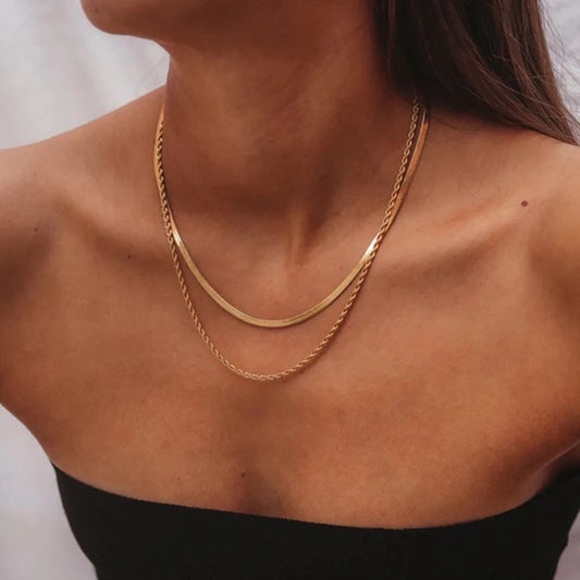 Double Layer Herringbone & Rope Necklace (Gold & Silver)