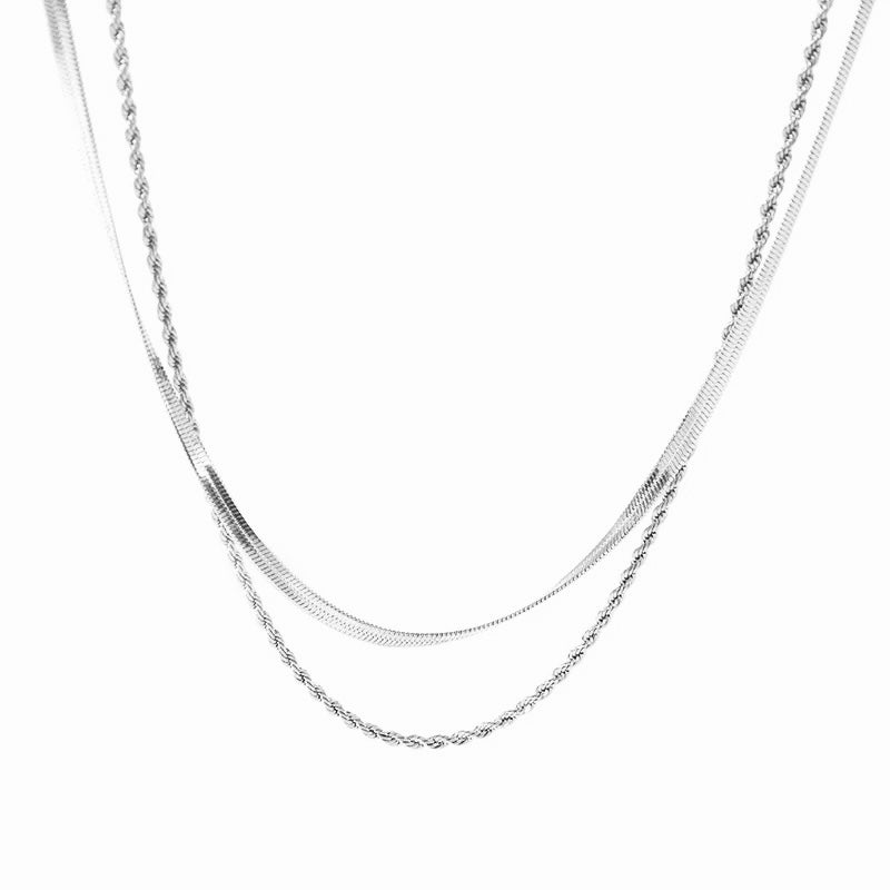 Double Layer Herringbone & Rope Necklace (Gold & Silver)