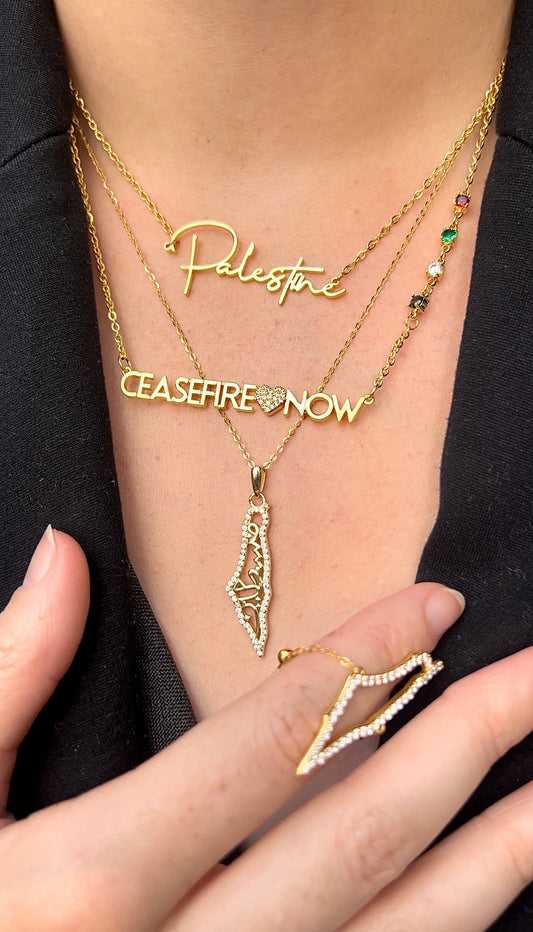 Gold Palestine Nameplate Necklace