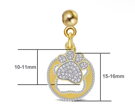 Elite Series Gold NSCD Double Laser Paw Print Charm (925, 18k Vermeil)