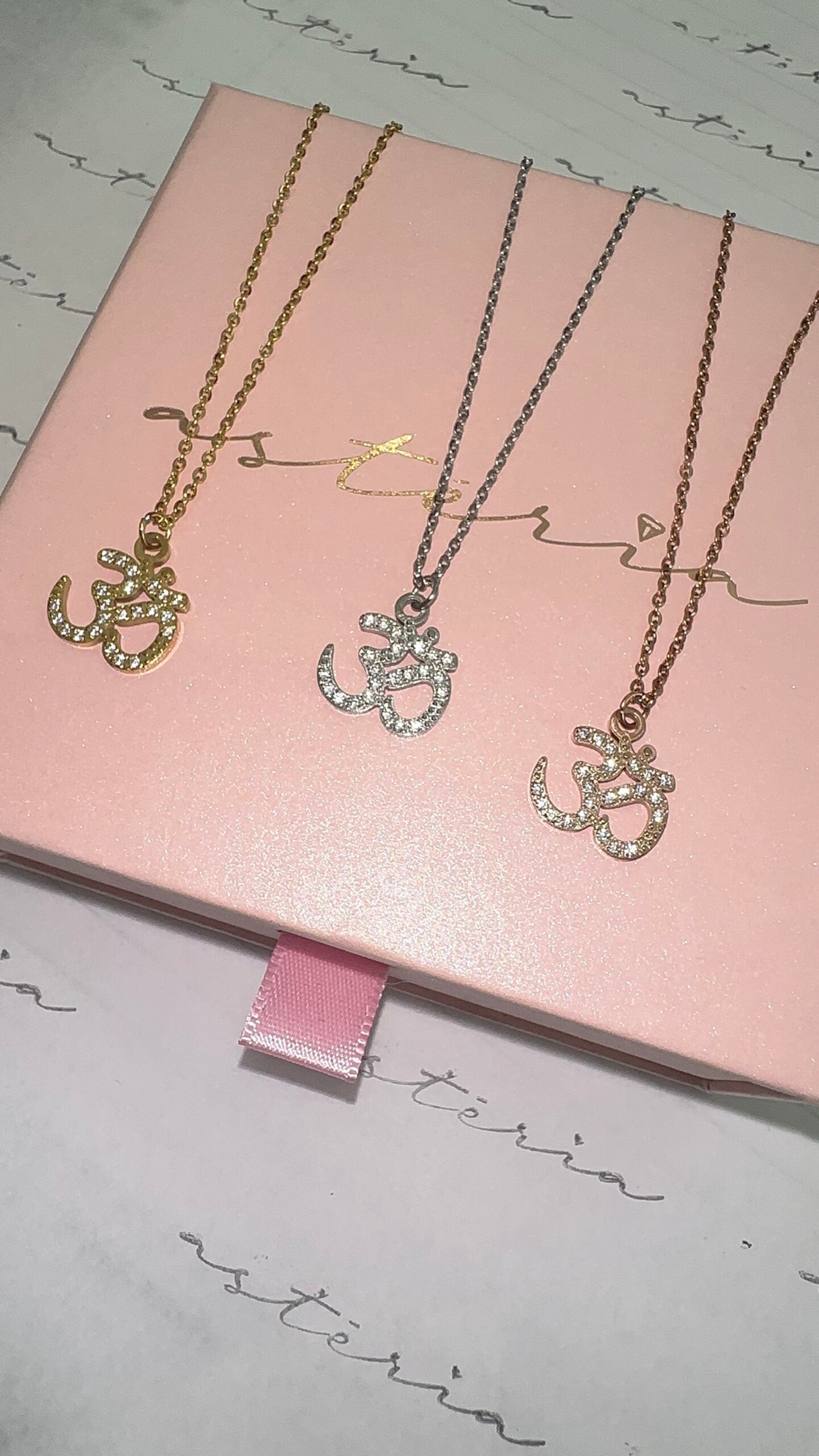 Rose Sparkle Dainty Aum Necklace (Stainless Steel)