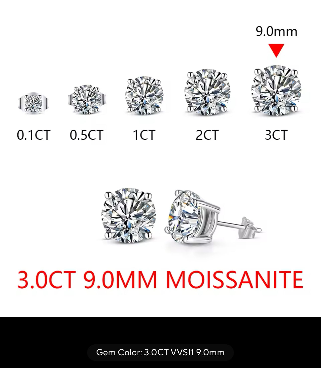 Silver Classic Moissanite GRA 4 Prong Solitaire (925, Vermeil 3mm-8mm)