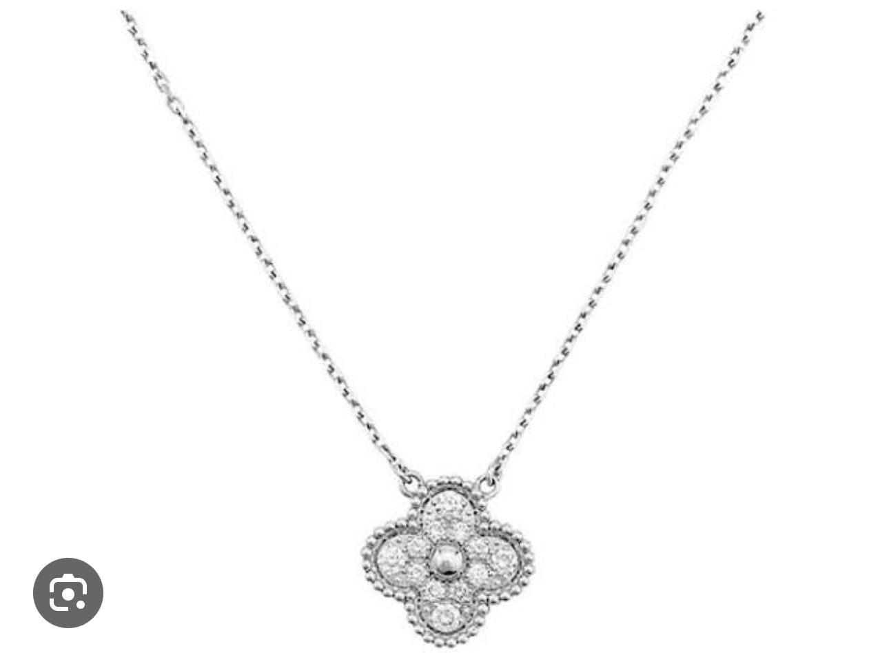 Full Silver Vintage Pave Clover Pendant Necklace (925)