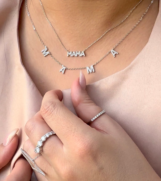 Silver Pave Mama Drop Initial Necklace (925)