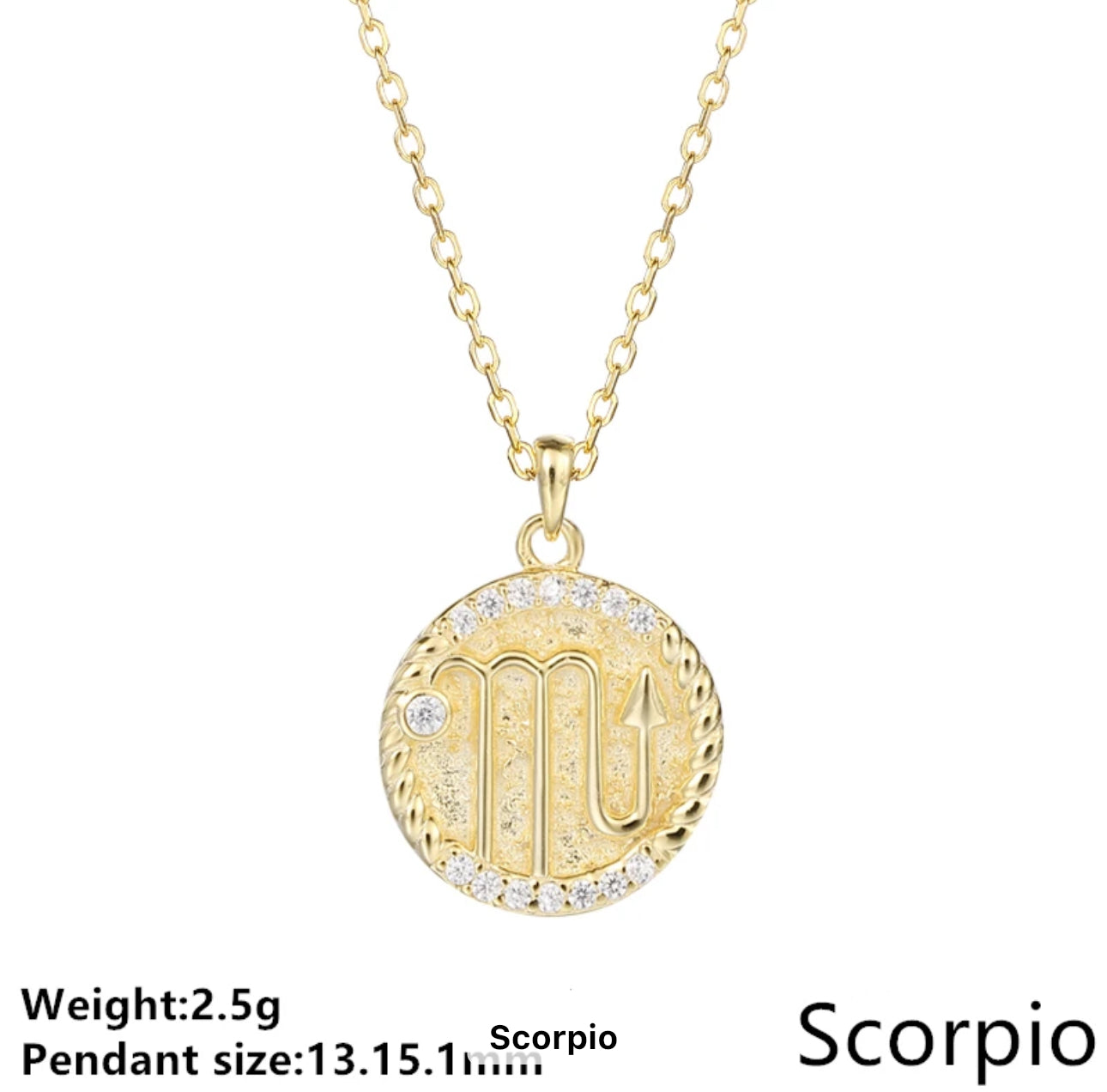 Gold Cable & Cubic Zodiac Necklace (925)