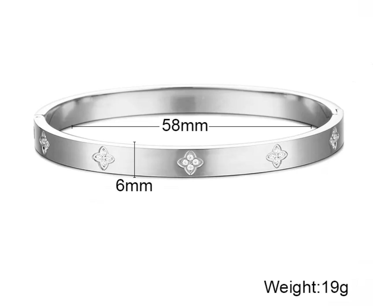 Silver Clover Sparkle Bangle Waterproof (Stainless Steel)