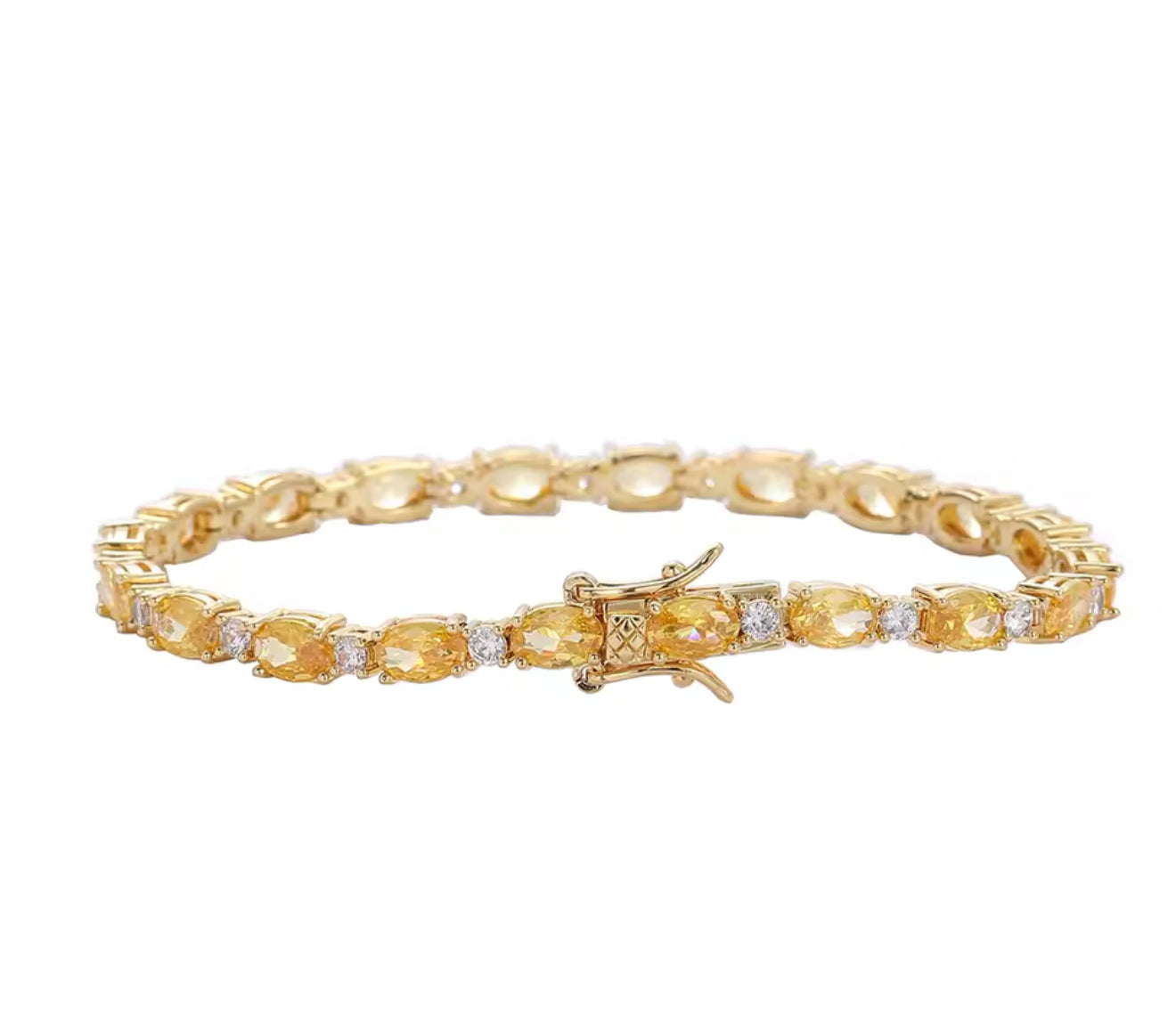 Gold Oval Canary Tennis Bracelet (Mix Metal, 18cm)