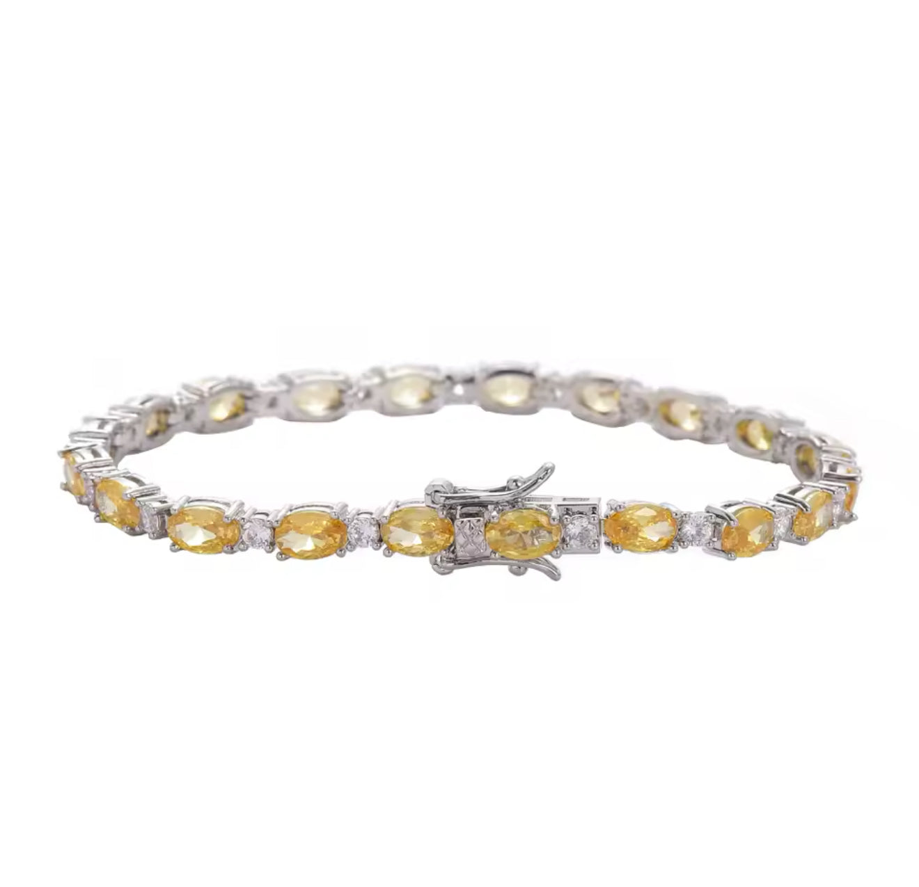 Silver Oval Canary Tennis Bracelet (Mix Metal, 18cm)