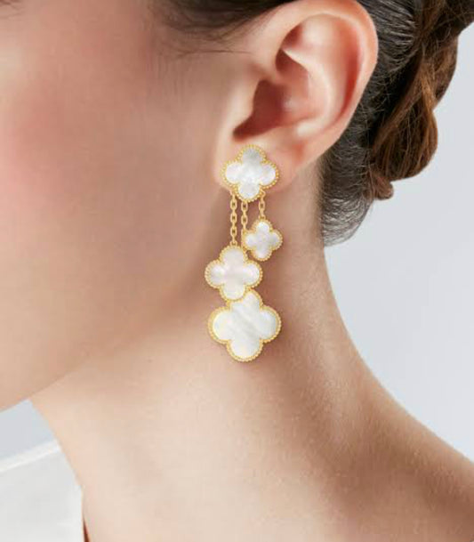 Rose Gold & Pearl 4 Motif Drop Chandelier Earring (925)