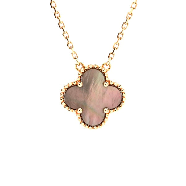 Rose Gold & Grey Pearl Single Motif Floating Clover Pendant Necklace (925)