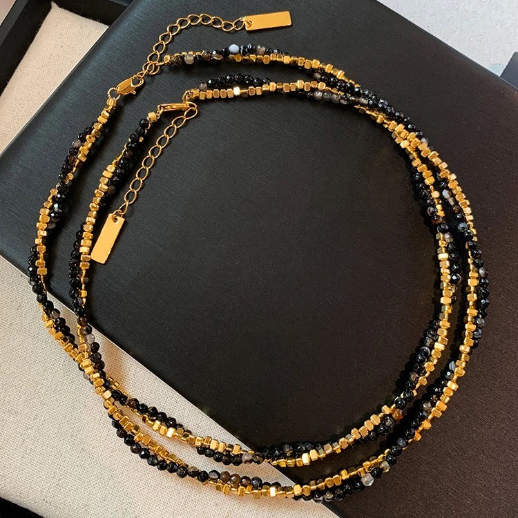 Mystical Bond Black & Gold Agate Twist Necklace