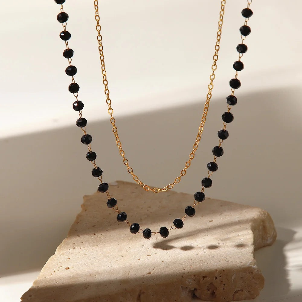 Mystical Double Layer Black Bead Necklace