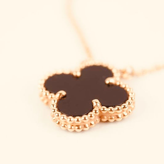 Rose Gold & Black Agate Floating Clover Necklace