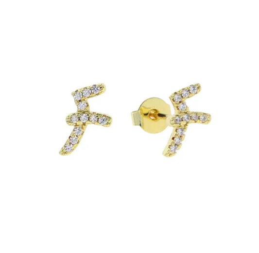 Gold Pave Dainty Cubic Arabic Initial Studs (Mix Metal)