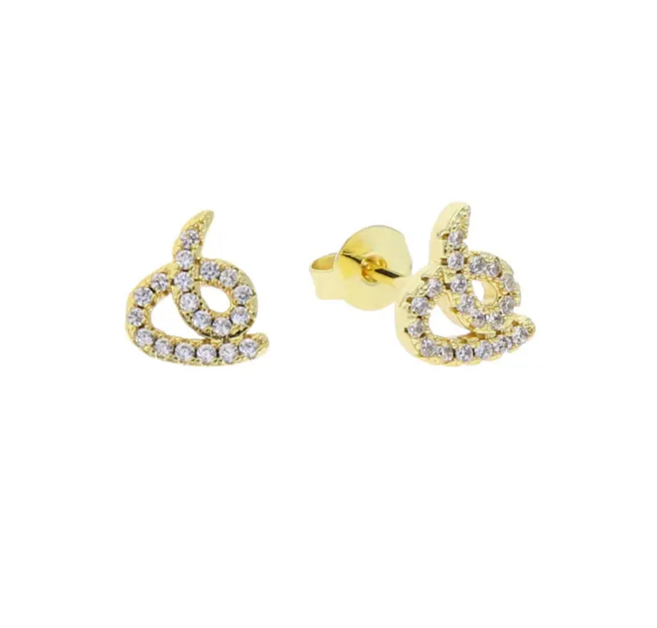 Gold Pave Dainty Cubic Arabic Initial Studs (Mix Metal)