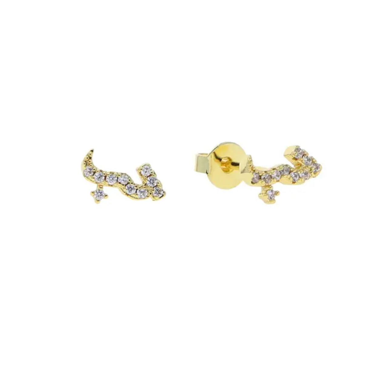 Gold Dainty Pave Habibi Earrings (Mix Metal)